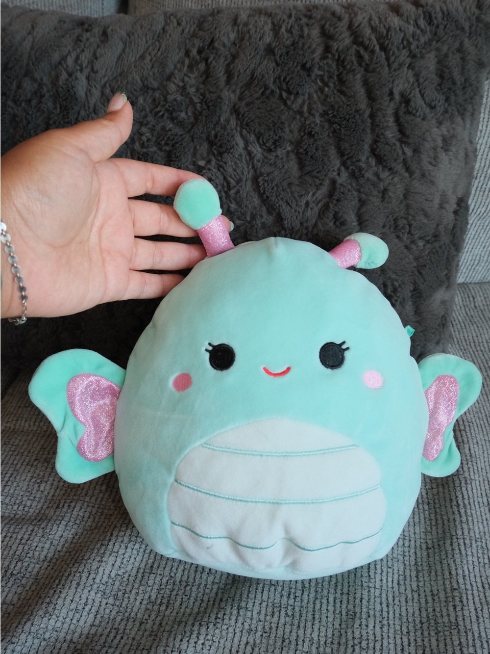Squishmallows Mint Green Butterfly Plush with Pink Accents
